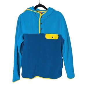 Arizona Jeans Colorblock Fleece Hoodie – Size L – Teal Blue with Yellow Trim‎